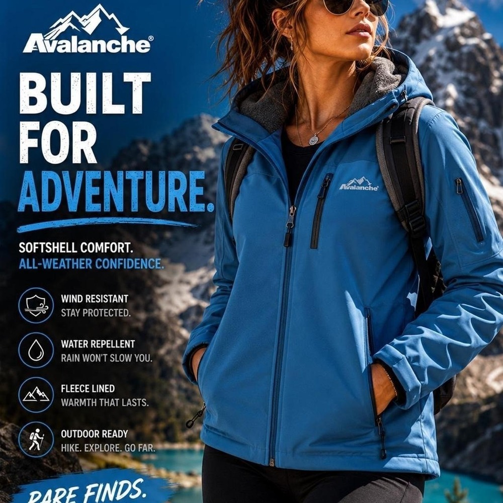 Avalanche Women's Softshell Hooded Jacket Large Blue Fleece Lined Coat
